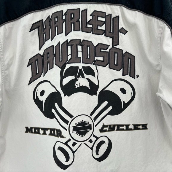 Harley-Davidson Putty Black Button-down Collar Embroidered Short Sleeve Shirt M - Picture 11 of 15